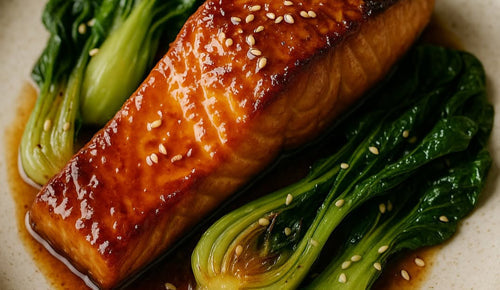 Manuka Honey Miso Glazed Salmon with Sesame Bok Choy 🥬